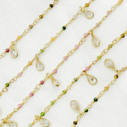Multi Tourmaline & CZ Dangle Gold Plated Wire Chain.
